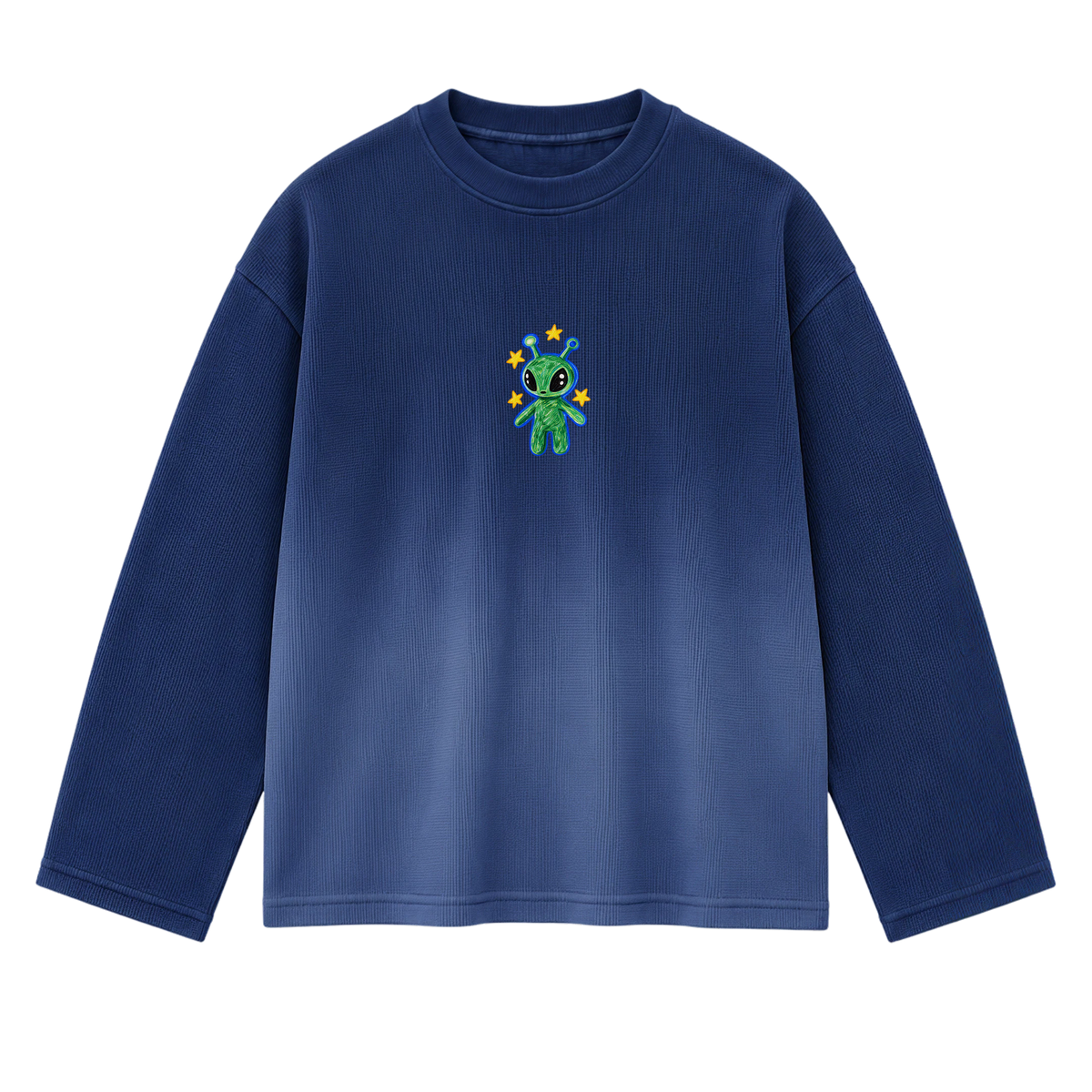 Off Supply Lil Critter Blue-ombré Long Sleeve waffle Tee
