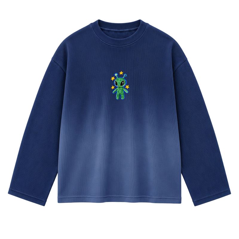 Off Supply Lil Critter Blue-ombré Long Sleeve waffle Tee