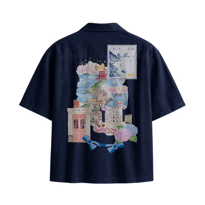 Off Supply Limoncello Afternoons Bowling Shirt Navy Blue