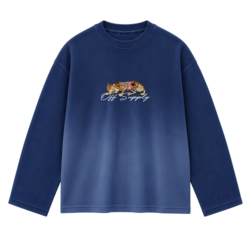 Off Supply The Inside Blue-ombré Long Sleeve waffle Tee