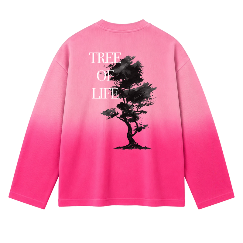 Off Supply Wild Roots Pink-ombré Long Sleeve waffle Tee