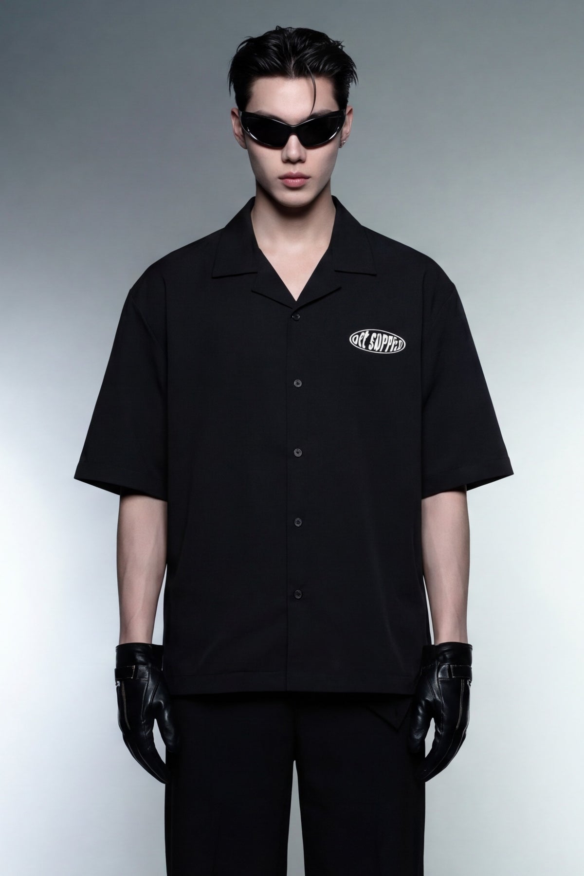 assignment-off-supply-black-bowling-shirt model front